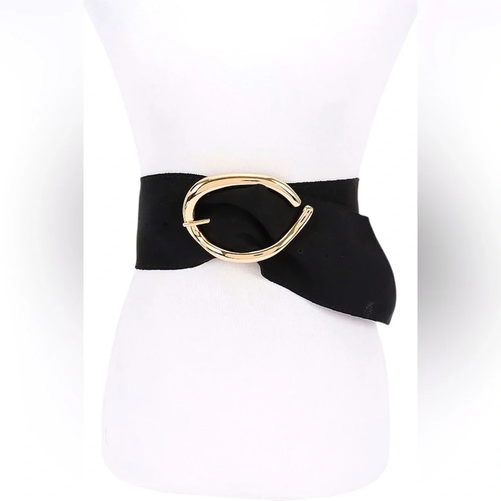 Oversized Black Vegan Suede Statement Belt